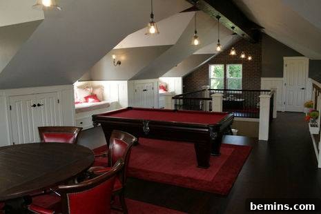 Attic Game Room with Pool Table and Poker Table