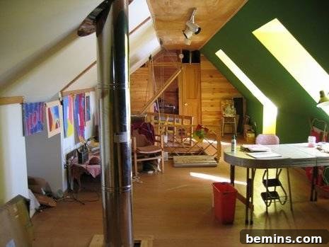 Attic Art Studio with Skylights and Green Wall