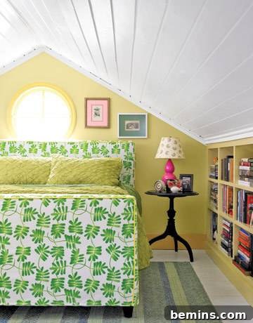 Spring-Inspired Attic Bedroom with Green Accents