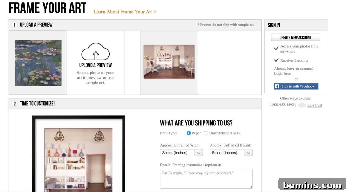 Framed art displayed on a wall using virtual framing tools