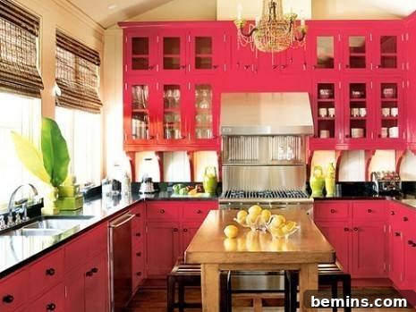 Stylish pink kitchen featuring hot pink accents and a modern design