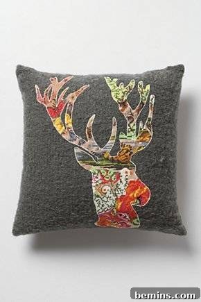 Close-up of Deer Head Applique on Pillow