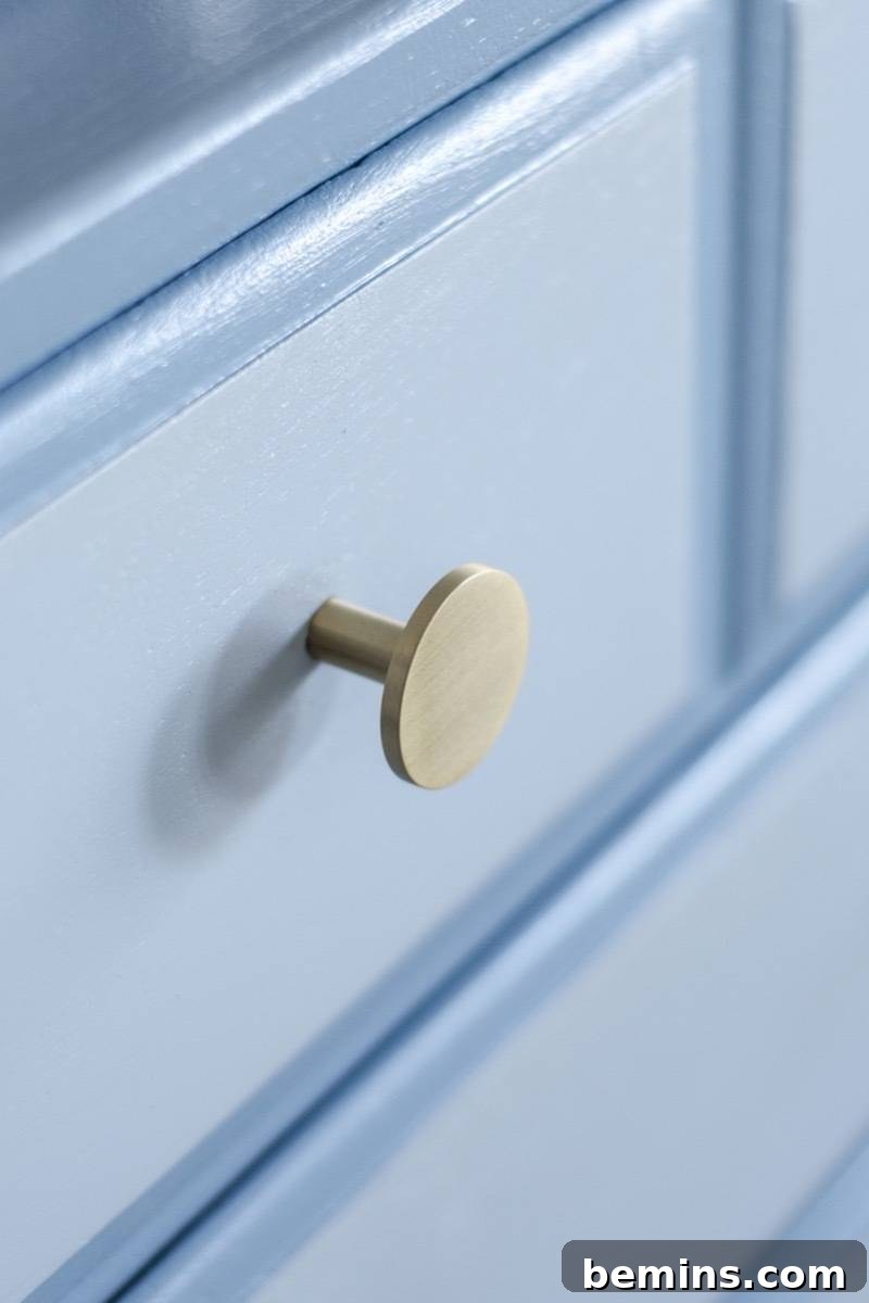 Close up of dresser knob.