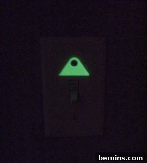 Glow in the dark light switch insert in a kitchen near a window