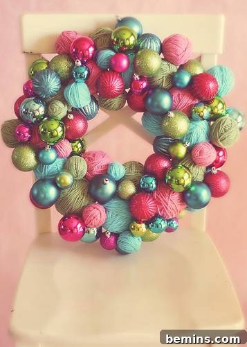 Ultimate DIY Holiday Wreath Ideas 3 A wreath made of ornaments sitting on a chair
