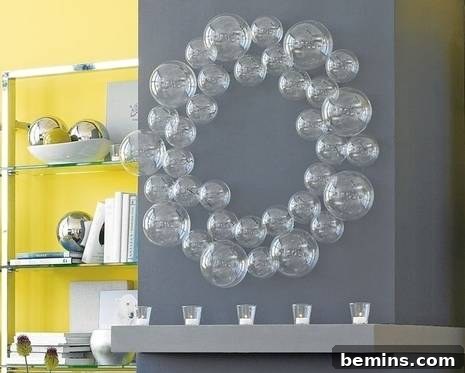 Ultimate DIY Holiday Wreath Ideas 4 A circular wreath made up of varying sizes of glass globes.