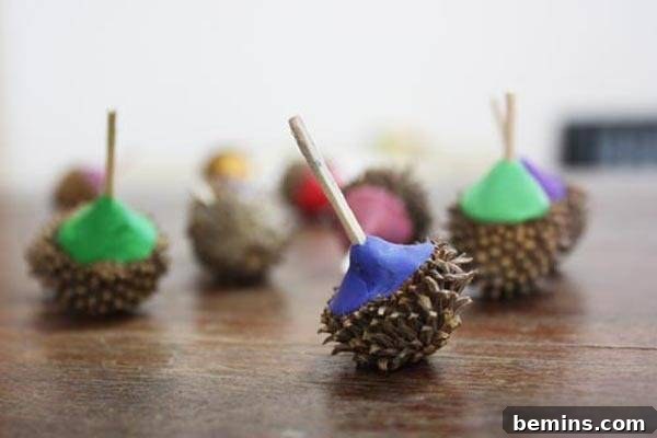 Handcrafted Hanukkah: Dreidel Delights & Dazzling Ideas 4 Acorn spinning tops for a natural Hanukkah craft