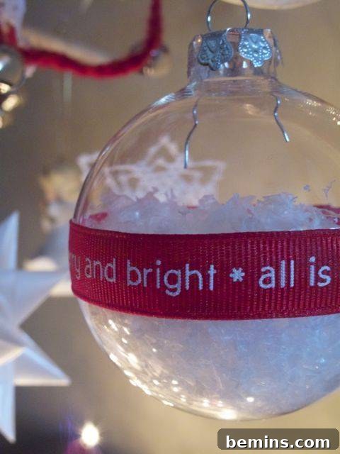 Close-up of a Grosgrain Ribbon Snow Globe Ornament