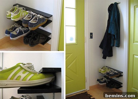 Wall-mounted shoe rack showcasing space-saving design.