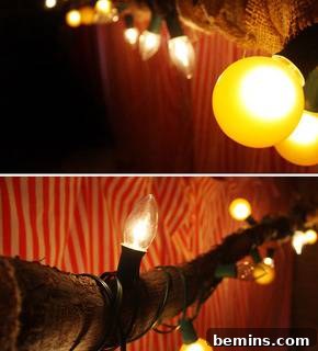 Log Lamp with String Lights
