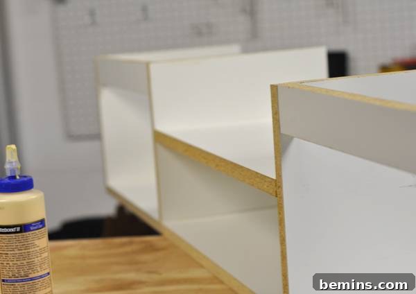 From Drab to Fab: My DIY Desk Transformation Using IKEA Magic 8 Using dowels to secure shelf joints
