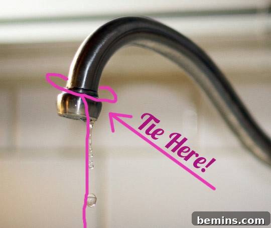 Faucet with string tied around it