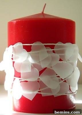Decorated candle for Valentine's Day