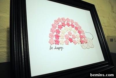 Be happy portrait with pink hearts