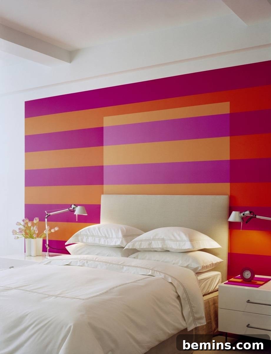 DIY Headboards You Actually Can Do Yourself | Pop Out Painted Stripe Headboard
