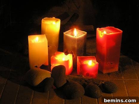 Ice Cube Candles in a Fireplace