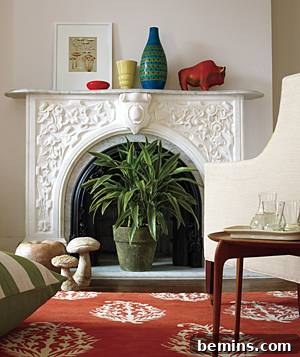 Fireplace and Large Plant