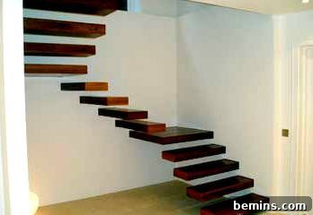 A minimalist floating staircase design, showcasing its clean lines and modern appeal.