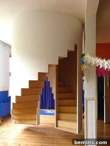 An innovative and architecturally unique staircase design, showcasing unconventional shapes and materials.