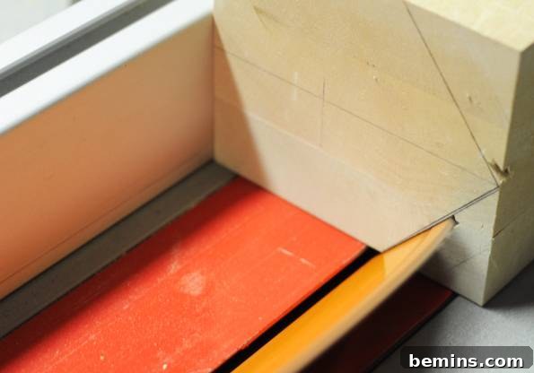 The Cozy Bookmark Cottage Project 7 Cutting the roof shape along the wood block
