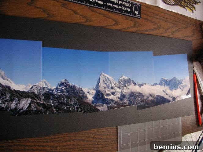Securing the panorama photos to the foam core board