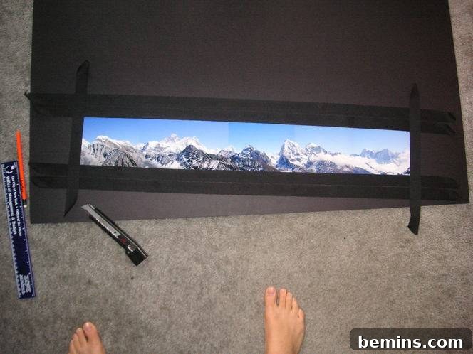Arranging the panorama photos on the foam core board