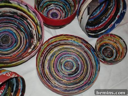 Handmade Bowls Crafted from Recycled Magazine Pages
