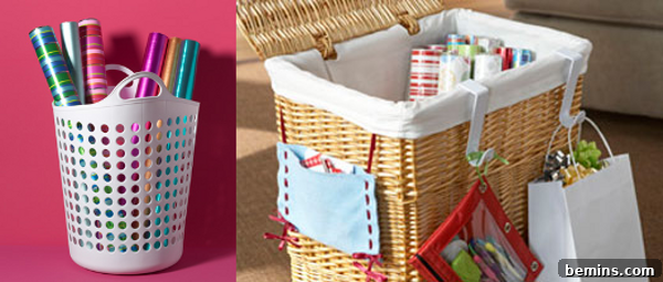 Creative Wrapping Station: DIY Storage Solutions 4 Clothes Hamper Used for Wrapping Paper Storage