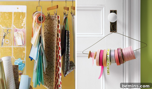 Creative Wrapping Station: DIY Storage Solutions 5 Clothes Hanger Gift Wrap Organization Ideas