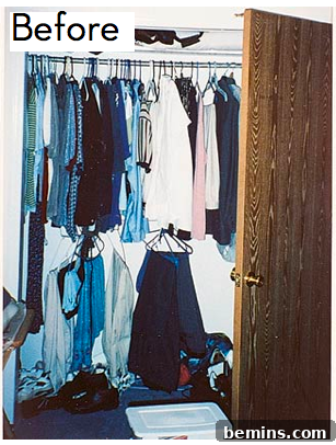 Overstuffed and disorganized closet before a makeover