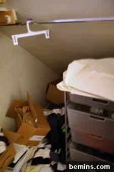 Closet before pink paint makeover