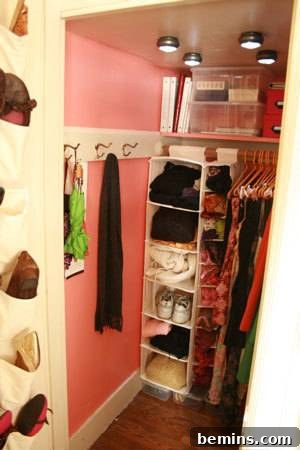 Closet after pink paint makeover