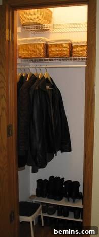 Organized front closet after makeover