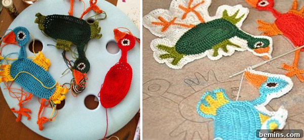 Whimsical Crocheted Stool Detail