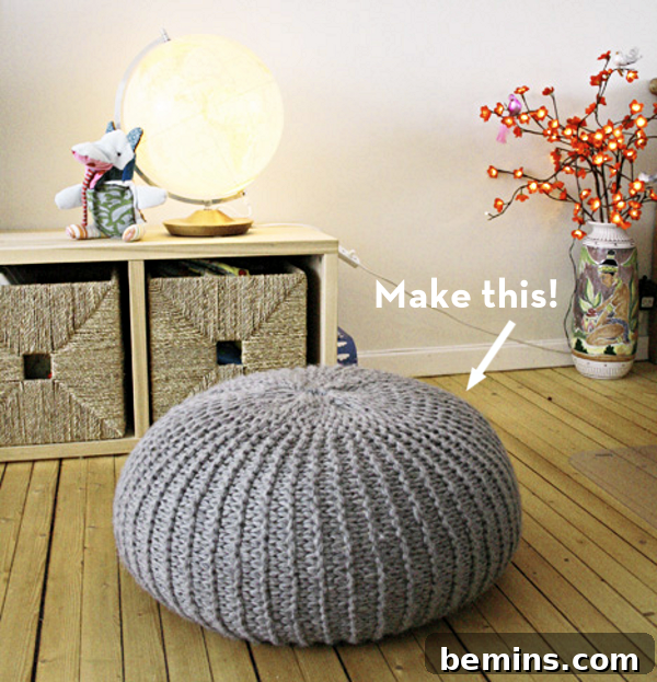 Close-up of Knitted Pouf Texture