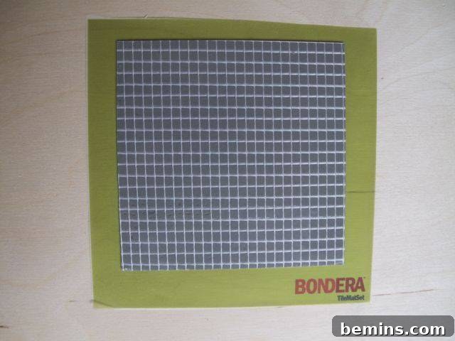 Test Lab Bondera TileMat Set Examination 5 A 5-inch sample of Bondera TileMatSet, showcasing its adhesive surface.