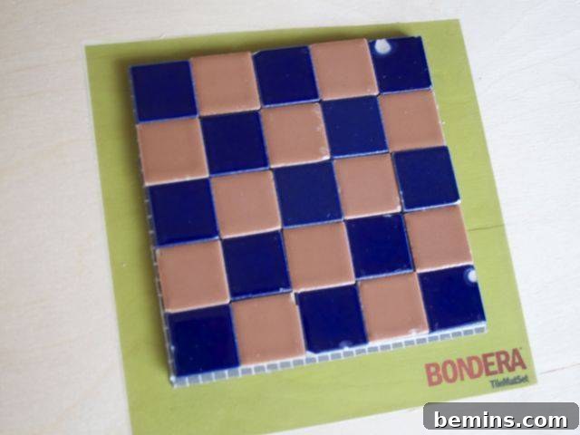 Test Lab Bondera TileMat Set Examination 8 Completed mosaic tile installation using Bondera TileMatSet, showcasing the finished result.