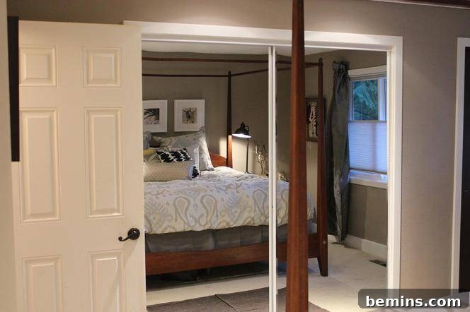 Elegant Newlywed Bedroom Sanctuary Unveiled 14 Close-up of mirrored closet doors and elegant bedroom interior