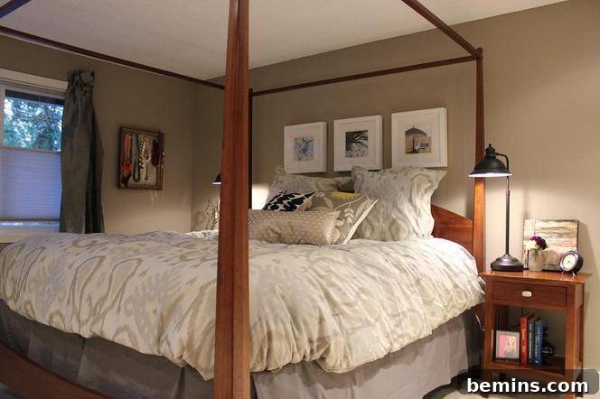Elegant Newlywed Bedroom Sanctuary Unveiled 9 After shot of the king-sized bed with new organic cotton bedding