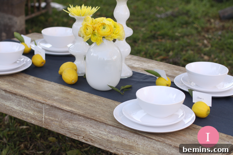 Yellow, Charcoal, and White Table Setting