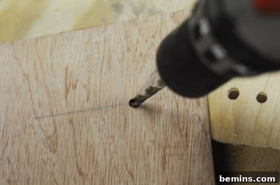 Drilling Holes in Birdhouse Roof for Dowels