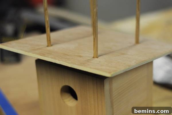 Dry Fitting Roof and Dowels on Birdhouse