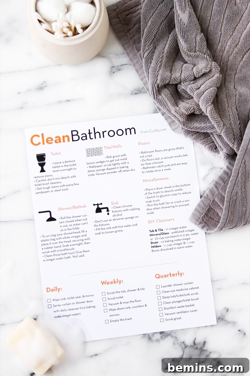 Bathroom Cleaning Checklist: Your Fast Track to a Sparkling Clean Bathroom 2 Clean Bathroom Cheat Sheet - Keep Your Bathroom Spotless