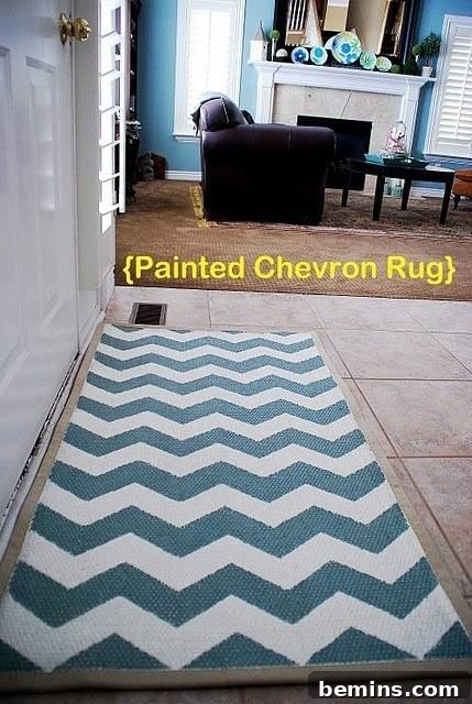 Blue and White Chevron Painted Rug DIY