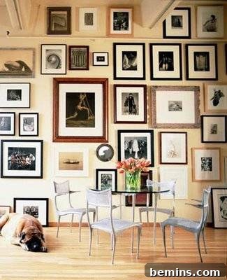 Dining room gallery wall creating a sophisticated and inviting atmosphere.