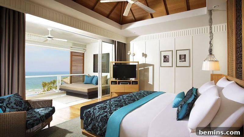 Coastal Bedroom with Blue Accents and Ocean View