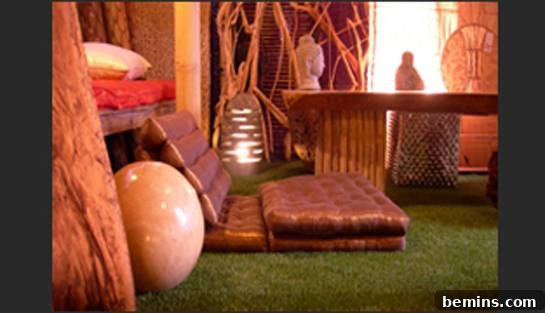 Indoor space featuring synthetic grass, creating a unique and refreshing atmosphere