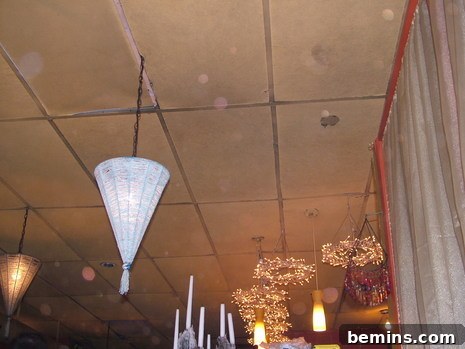 Original ceiling with visible wear and tear.