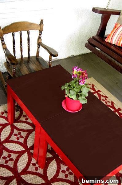 A 'before' picture of the table and rocking chair, photoshopped to represent original state