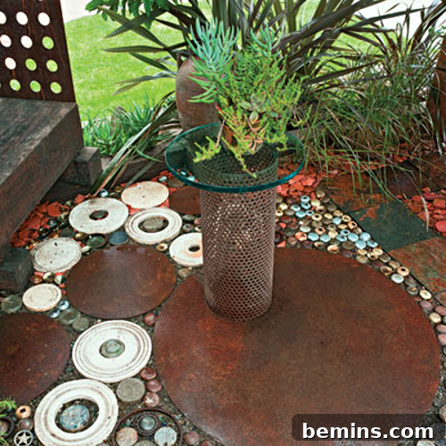 Quirky Patio Floor Made from Repurposed Materials